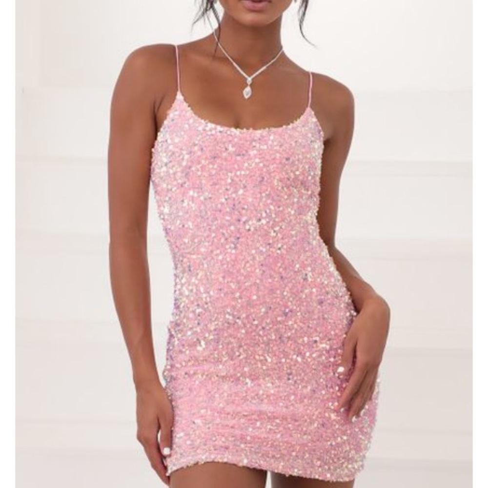 Lucy in the Sky Iridescent Sequin Bodycon Pink Dress